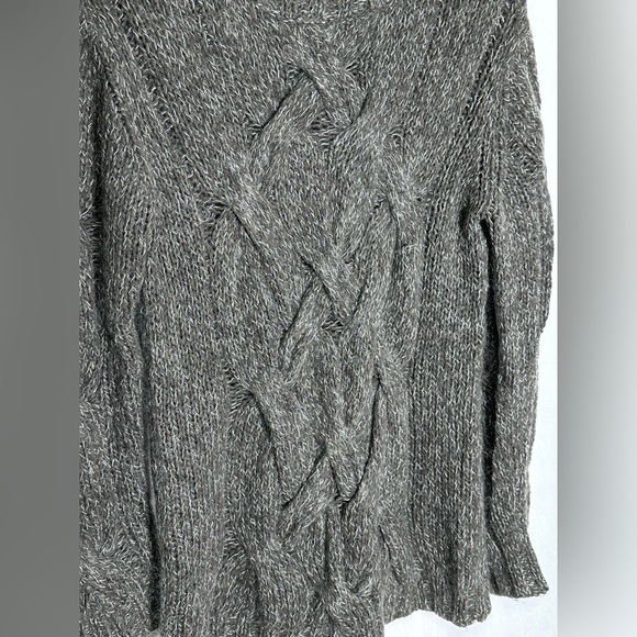 Theory Bramsy Airmix Wool Mohair Cable Knit Braided Sweater Melange Grey - small - Picture 4 of 7